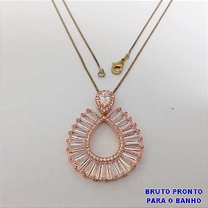 GARGANTILHA NO BRUTO PRONTO PARA O BANHO(CX160)- COM CORRENTE VENEZIANA FECHO LAGOSTA DE 45CM(PINGENTE DE GOTA TODO CRAVEJADO EM MICRO ZIRCONIAS)/ - PESO TOTAL 9,5GR - BRU24718