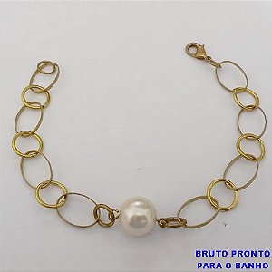 PULSEIRA NO BRUTO PRONTO PARA O BANHO(CX160)- COM ARGOLAS FECHO LAGOSTA E PEROLA DE 14MM)/TAMANHO 18CM - PESO TOTAL 4.8GR - BRU24719