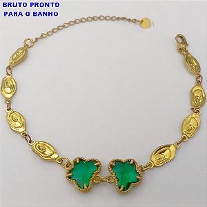 PULSEIRA NO BRUTO PRONTO PARA O BANHO(CX160)- TODA EM CHAPINHA DESENHADA COM DUAS BORBOLETAS DE VIDRO)/TAMANHO 18CM+EXTENSOR - PESO TOTAL 6.7GR - BRU24722