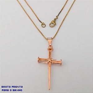 GARGANTILHA NO BRUTO PRONTO PARA O BANHO(CX160)- GARGANTILHA COM CORRENTE VENEZIANA DE 45CM E PINGENTE CRUZ DE PREGO)- PESO TOTAL 3.4GR - BRU24730