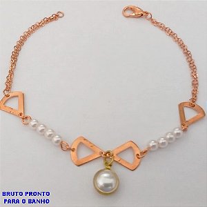 PULSEIRA NO BRUTO PRONTO PARA O BANHO(CX161)- PULSEIRA SIMPLES E DELICADA COM PEROLAS DE 2MM E UMA PEROLA DE 10MM/ 18CM / COM CORRENTE DUPLA)- PESO TOTAL 2.2GR - BRU24739