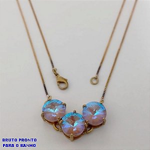 GARGANTILHA NO BRUTO PRONTO PARA O BANHO(CX161)COM CORRENTE BI-PARTIDA VENEZIANA DE 45CM COM TREIS PEDRA DE ZIRCONIA FANTASIA 10MM ALTA FUSÃO (PESO TOTAL 5.5GR ) BRU24753