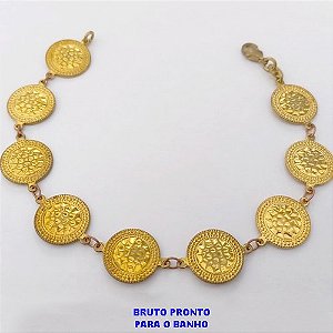 PULSEIRA NO BRUTO PRONTO PARA O BANHO(CX161)- PULSEIRA COM MEDALHAS 10MM / TAMANHO 18CM / - PESO TOTAL 9.3GR - BRU24758