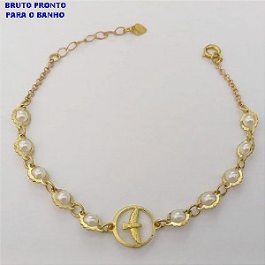 PULSEIRA NO BRUTO PRONTO PARA O BANHO(CX161)- PULSEIRA SIMPLES E DELICADA COM ESPIRITO SANTO VASADO / TAMANHO 18CM / - PESO TOTAL 2.6GR - BRU24774