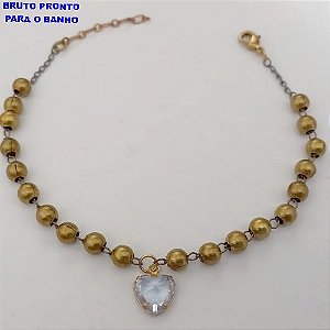 PULSEIRA NO BRUTO PRONTO PARA O BANHO(CX161)- PULSEIRA SIMPLES E DELICADA COM BOLAS 100% LATÃO 3MM E PINGENTE EM ZIRCONIA DE 10MM / TAMANHO 18CM+EXTENSOR / - PESO TOTAL 5.5GR - BRU24778