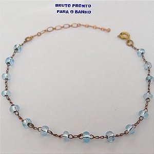 PULSEIRA NO BRUTO PRONTO PARA O BANHO(CX163)- PULSEIRA SIMPLES E DELICADA TODA EM CRISTAL AZUL / TAMANHO 18CM+EXTENSOR - PESO TOTAL 1.8GR - BRU24808