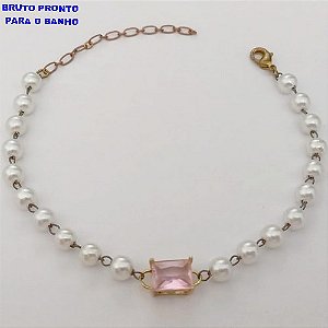 PULSEIRA NO BRUTO PRONTO PARA O BANHO(CX163)- PULSEIRA TODA EM PEROLA DE 3MM COM PEDRA DE ZIRCONIA 6X8 COM BASE EM ALTA FUSÃO / TAMANHO 18CM+EXTENSOR - PESO TOTAL 2.9GR - BRU24809