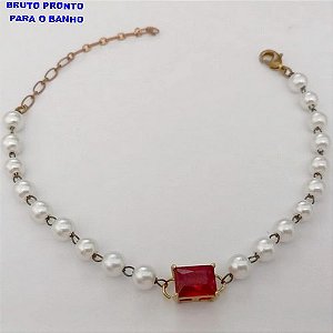 PULSEIRA NO BRUTO PRONTO PARA O BANHO(CX163)- PULSEIRA TODA EM PEROLA DE 3MM COM PEDRA DE ZIRCONIA 6X8 COM BASE EM ALTA FUSÃO / TAMANHO 18CM+EXTENSOR - PESO TOTAL 2.9GR - BRU24810