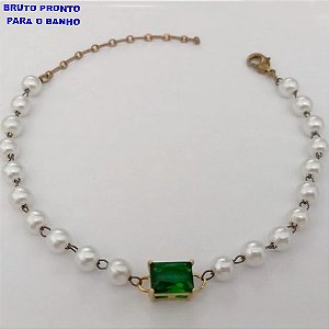 PULSEIRA NO BRUTO PRONTO PARA O BANHO(CX163)- PULSEIRA TODA EM PEROLA DE 3MM COM PEDRA DE ZIRCONIA 6X8 COM BASE EM ALTA FUSÃO / TAMANHO 18CM+EXTENSOR - PESO TOTAL 2.9GR - BRU24811