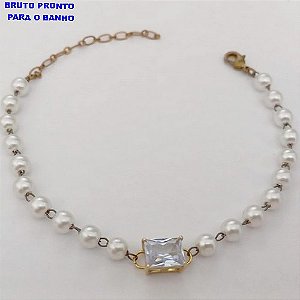 PULSEIRA NO BRUTO PRONTO PARA O BANHO(CX163)- PULSEIRA TODA EM PEROLA DE 3MM COM PEDRA DE ZIRCONIA 6X8 COM BASE EM ALTA FUSÃO / TAMANHO 18CM+EXTENSOR - PESO TOTAL 2.9GR - BRU24812