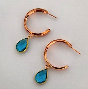 BRINCO NO BRUTO PRONTO PARA O BANHO(CX163)- BRINCO DE ARGOLA DE 2,5CM COM PINGENTE DE VIDRO 10X14MM DE VIDRO / - PESO TOTAL 4.7GR - BRU24815