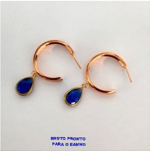 BRINCO NO BRUTO PRONTO PARA O BANHO(CX163)- BRINCO DE ARGOLA DE 2,5CM COM PINGENTE DE VIDRO 10X14MM DE VIDRO / - PESO TOTAL 4.7GR - BRU24823