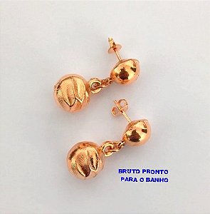 BRINCO NO BRUTO PRONTO PARA O BANHO(CX163)- BRINCO DE PINO COM BOLAS EM ABS DE 12MM / - PESO TOTAL 3.3GR - BRU24825