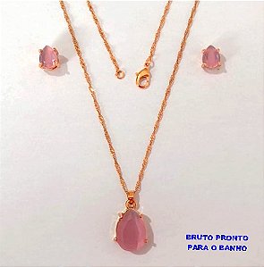 CONJUNTO NO BRUTO PRONTO PARA O BANHO(CX164)- BGARGANTILHA COM BRINCO EM ZIRCONIA FOSCA (PESO 9.9GR) BRU24829