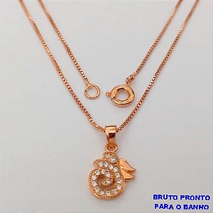 GARGANTILHA NO BRUTO PRONTO PARA O BANHO(CX164)- GARGANTILHA COM CORRENTE VENEZIANA DE 45CM E PINGENTE CRAVEJADO (PESO 2.4GR) BRU24830