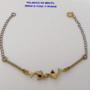 PULSEIRA NO BRUTO PRONTO PARA O BANHO(CX164)- PULSEIRA SIMPLES E DELICADA COM DOIS GOLFINHO E OLHO EM CRISTAL(PESO 1.5GR ) BRU24834