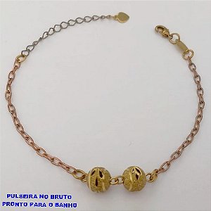 PULSEIRA NO BRUTO PRONTO PARA O BANHO(CX164)- PULSEIRA COM BOLAS DE LATÃO DIAMANDADO DE 8MM VASADA(TAMANHO 18CM+EXTENSOR (PESO 2,5GR ) BRU24835