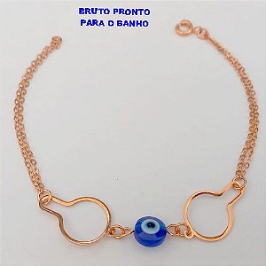PULSEIRA NO BRUTO PRONTO PARA O BANHO(CX164)- PULSEIRA COM CORRENTE DUPLA E OLHO GREGO (PESO 1.7GR ) BRU24843