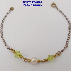 PULSEIRA NO BRUTO PRONTO PARA O BANHO(CX164)- PULSEIRA SIMPLES E DELICADA COM CRISTAL E PEROLA (PESO 1.4GR ) BRU24845