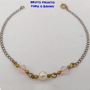 PULSEIRA NO BRUTO PRONTO PARA O BANHO(CX164)- PULSEIRA SIMPLES E DELICADA COM CRISTAL E PEROLA (PESO 1.4GR ) BRU24846