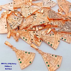 PINGENTE NO BRUTO PRONTO PARA O BANHO(CX164)(CRIS)- PINGENTE DE NOSSA SENHORA APARECIDA(COM MANTO EM ZIRCONIA VERDE) "BRASIL" ( TAMANHO 3X2CM)(PESO 2.6GR ) BRU24852