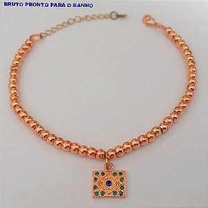 PULSEIRA NO BRUTO PRONTO PARA O BANHO(CX164)- PULSEIRA DE BOLINHAS COM PINGENTE DE 12MM CRAVEJADO(18CM+ EXTENSOR ) (VERDE/AZUL/AMARELO)) "BRASIL" (PESO 2.9GR ) BRU24857
