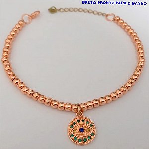PULSEIRA NO BRUTO PRONTO PARA O BANHO(CX164)- PULSEIRA DE BOLINHAS COM PINGENTE DE 12MM CRAVEJADO(18CM+ EXTENSOR ) (VERDE/AZUL/AMARELO)) "BRASIL" (PESO 2.9GR ) BRU24858