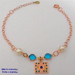 PULSEIRA NO BRUTO PRONTO PARA O BANHO(CX164)- PULSEIRA TODA TRABALHADA COM PINGENTE DE 12MM CRAVEJADO(18CM+ EXTENSOR ) (VERDE/AZUL/AMARELO)) "BRASIL" (PESO 2.9GR ) BRU24859