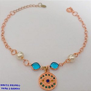 PULSEIRA NO BRUTO PRONTO PARA O BANHO(CX164)- PULSEIRA TODA TRABALHADA COM PINGENTE DE 12MM CRAVEJADO(18CM+ EXTENSOR ) (VERDE/AZUL/AMARELO)) "BRASIL" (PESO 2.9GR ) BRU24860