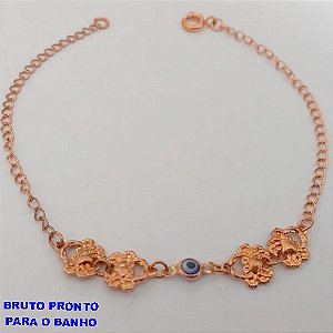 PULSEIRA NO BRUTO PRONTO PARA O BANHO (CX165)- PULSEIRA SIMPLES E DELICADA COM OLHO GREGO (PESO 2,1GR ) BRU24871