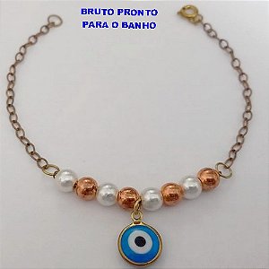 PULSEIRA NO BRUTO PRONTO PARA O BANHO (CX165)- PULSEIRA SIMPLES E DELICADA COM PEROLAS E OLHO GREGO (PESO 2.4GR ) BRU24880