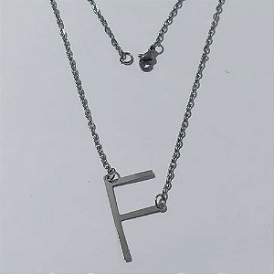 GARGANTILHA EM AÇO INOXIDÁVEL(CX166) - GARGANTILHA COM CORRENTE 42CM E PINGENTE LETRA "F" 27MM - COMPOSIÇÃO: AÇO INOXIDÁVEL - AÇO2253