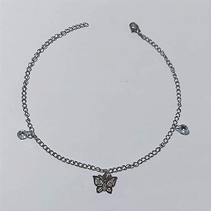 TORNOZELEIRA EM AÇO INOXIDÁVEL(CX166) - TORNOZELEIRA 26CM COM CRISTAIS E BORBOLETA VAZADA - COMPOSIÇÃO: AÇO INOXIDÁVEL - AÇO2257