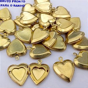 RELICARIO NO BRUNTO PRONTO PARA O BANHO(CX165) -MODELO TIPO CORAÇÃO - TAMANHO 1,5CM - PESO 2.1GR - BRU24885