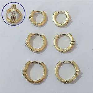 BRINCO NO BRUTO PRONTO PARA O BANHO LATÃO - TRIO DE BRINCO REDONDO 2 FILEIRAS DE MICRO ZIRCÔNIAS E ZIRCÔNIA - TAMANHOS - 16/14/12MM - PESO TOTAL 7,7R - BRU30003