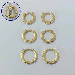 BRINCO NO BRUTO PRONTO PARA O BANHO LATÃO(CX165) - TRIO DE BRINCO REDONDO 1 FILEIRA DE MICRO ZIRCÔNIAS - TAMANHOS - 13/12/10MM - PESO TOTAL 3,9GR - BRU30011