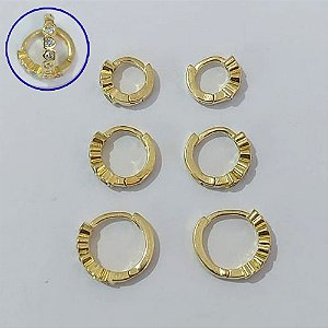 BRINCO NO BRUTO PRONTO PARA O BANHO LATÃO(CX166) - TRIO DE BRINCOs REDONDOs 1 FILEIRA DE MICRO ZIRCÔNIAS - TAMANHOS - 13/10/8MM - PESO TOTAL 3,6GR - BRU30013