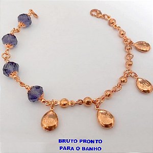 PULSEIRA NO BRUNTO PRONTO PARA O BANHO(CX165) -PULSEIRA LATÃO COM CRISTAL E SACO DA FELICIDADE ) PESO 7.8GR -TAMANHO 18CM - BRU24905