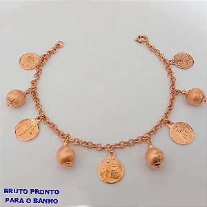 PULSEIRA NO BRUNTO PRONTO PARA O BANHO(CX165) -PULSEIRA LATÃO COM BOLAS DE 6MM E FRASE DE FERLICIDADE EM JAPONES ) PESO 9,5GR -TAMANHO 18CM - BRU24906