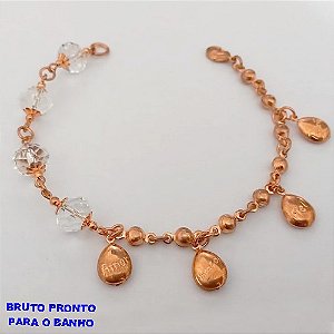 PULSEIRA NO BRUNTO PRONTO PARA O BANHO(CX165) -PULSEIRA LATÃO COM BOLAS EM CRISTAL E SACO DA FELICIDADE ) PESO 10.6GR -TAMANHO 18CM - BRU24907