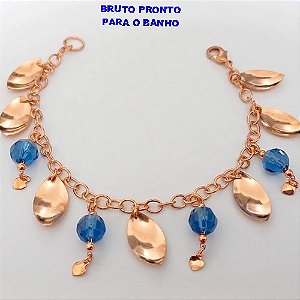 DUPLICADO - PULSEIRA NO BRUNTO PRONTO PARA O BANHO(CX165) -PULSEIRA LATÃO COMCRISTAL DE 6MM E PETALAS ) PESO 9.9GR -TAMANHO 18CM - BRU24908