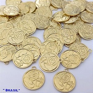 ACESSORIO NO BRUTO PRONTO PARA O BANHO(CX167)(4844) "BRASIL" - Redondo 12mm C/ Símbolos Brasil) PESO 0,06GR - BRU24912