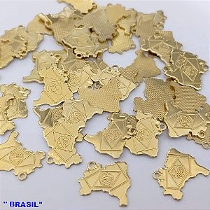 ACESSORIO NO BRUTO PRONTO PARA O BANHO(CX167)(5552) "BRASIL" -Mapa Do Brasil 14mm C/ Bandeira ) PESO 0,06GR - BRU24913