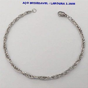 PULSEIRA EM AÇO IN0OXIDAVEL "(24CM)"(AÇO26)(CORDÃO TIPO SINGAPURA DE 3,3MM DE LARGURA COM FECHO LAGOSTA ( - AÇO2264