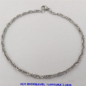 TORNOZELEIRA EM AÇO IN0OXIDAVEL "(26CM)"(AÇO26)(CORDÃO TIPO SINGAPURA DE 3,3MM DE LARGURA COM FECHO LAGOSTA ( - AÇO2265