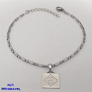 PULSEIRA EM AÇO IN0OXIDAVEL(CX167) "(18CM)"(BCOL069)(CORRENTE DE BOLINHA COM FECHO LAGOSTA COM PINGENTE BANDEIRA "BRASIL" ( - AÇO2266