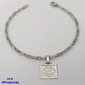 PULSEIRA EM AÇO IN0OXIDAVEL(CX167) "(18CM)"(AÇO26)(CORRENTE COM FECHO LAGOSTA COM PINGENTE BANDEIRA "BRASIL" ( - AÇO2267