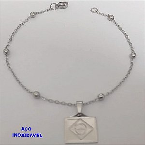 PULSEIRA EM AÇO INOXIDAVEL(CX167) ""( TAMANHO 18CM COM CORRENTE DE BOLINHAS E FECHO LAGOSTA (PINGENTE BANDEIRA DO "BRASIL"( - AÇO12274