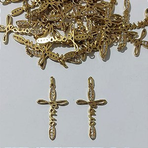 PINGENTE NO BRUTO PRONTO PARA O BANHO - PINGENTE CRUCIFIXO JESUS COM MICROS ZIRCÔNIAS CRISTAIS 35MM - PESO TOTAL 1,4GR - BRU30045