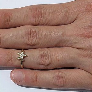 ANEL (FALANGE) NO BRUTO PRONTO PARA O BANHO - ESTRELA DO MAR CRAVEJADO COM MICROS ZIRCÔNIAS - PESO MÉDIO: 1,2GR - - ANEL000530